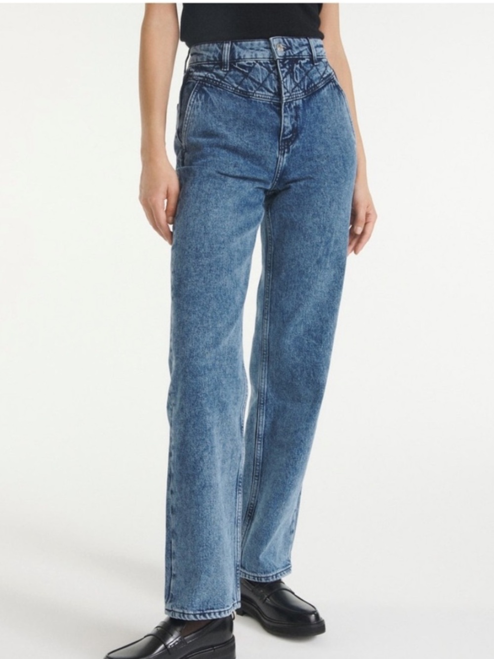 The Kooples Naomy Wide-Leg Quilted Yoke Jeans NWT